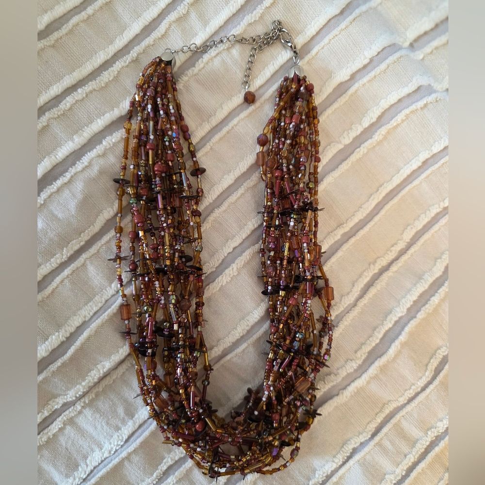 Multi-strand glass seed bead necklace
